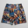 Custom sublimated concrete jungle graffiti basketball shorts back.