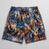 Custom sublimated concrete jungle graffiti basketball shorts front.