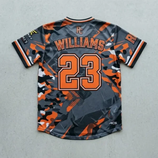 Custom sublimated slowpitch softball jersey back.