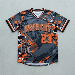 Custom sublimated slowpitch softball jersey front.