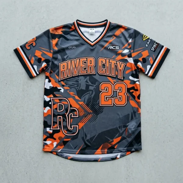 Custom sublimated slowpitch softball jersey front.