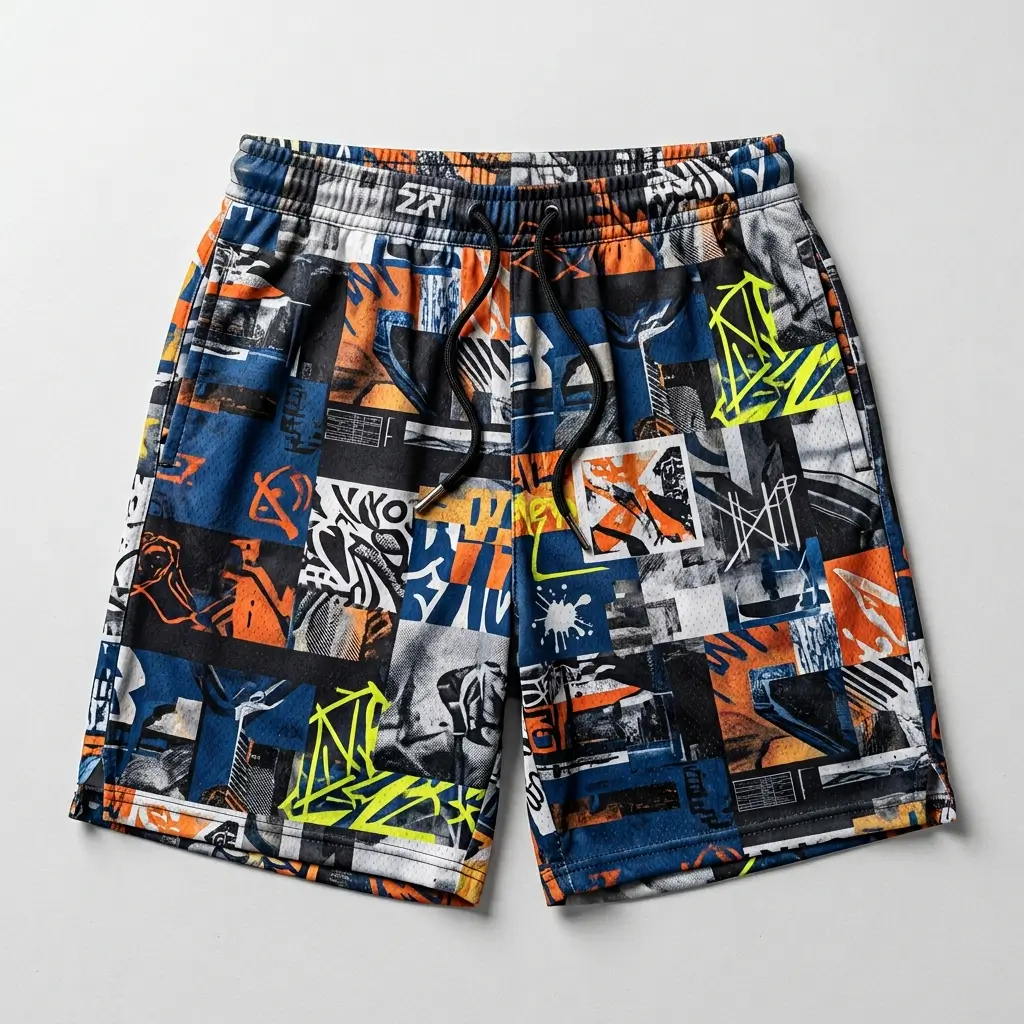 Custom sublimated underground canvas court shorts front.