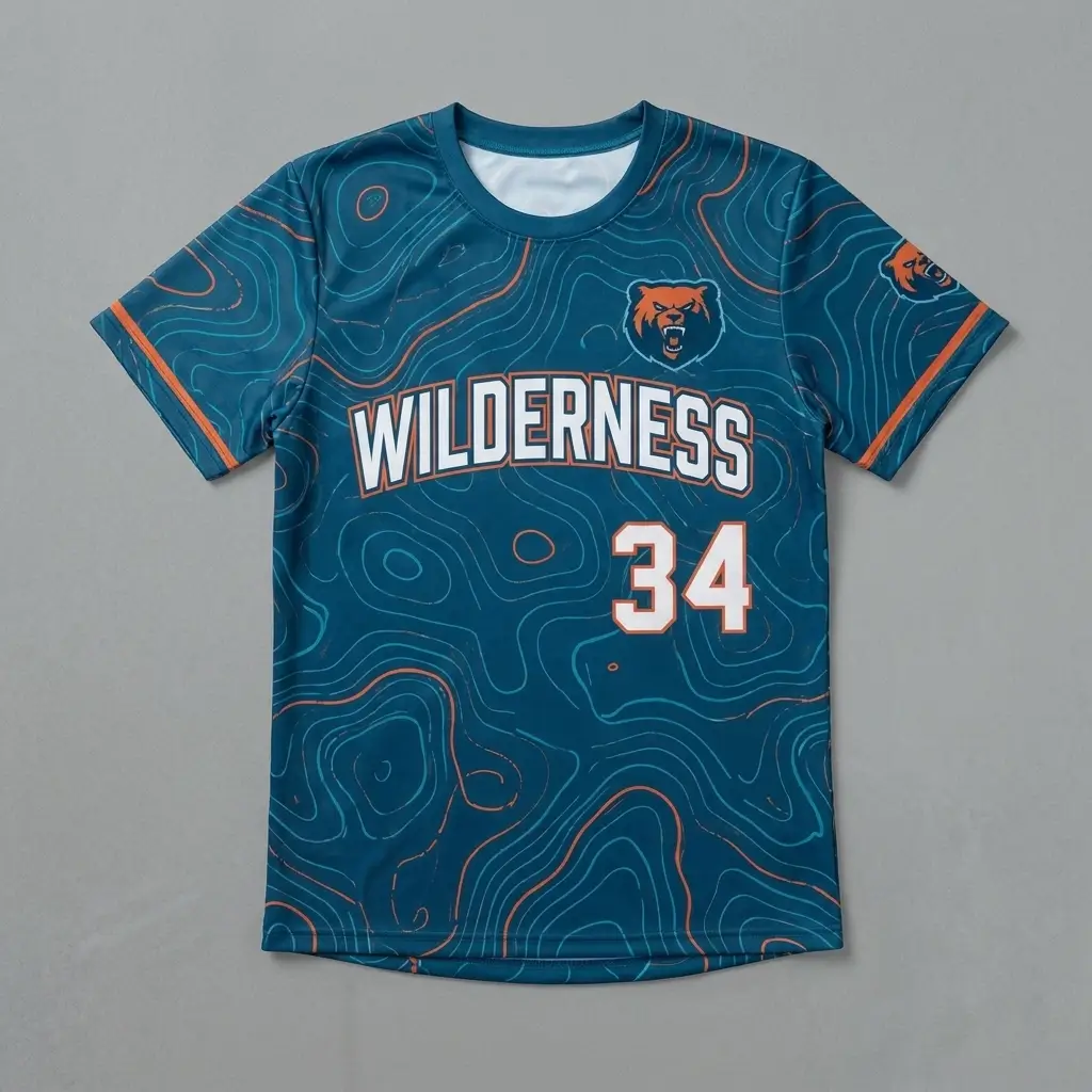 Custom topographic slowpitch softball jersey front.