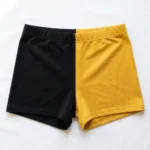 Black and yellow custom two tone booty shorts front.