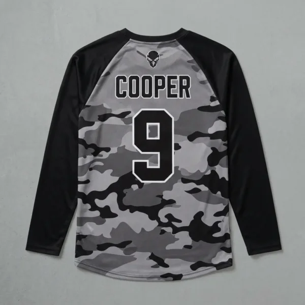Custom urban gray full sleeves slowpitch softball jersey back.