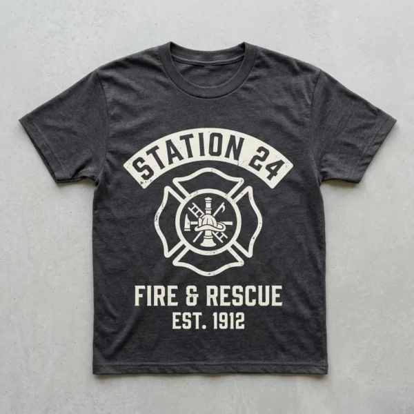 Firefighter duty t-shirt with maltese cross print front.