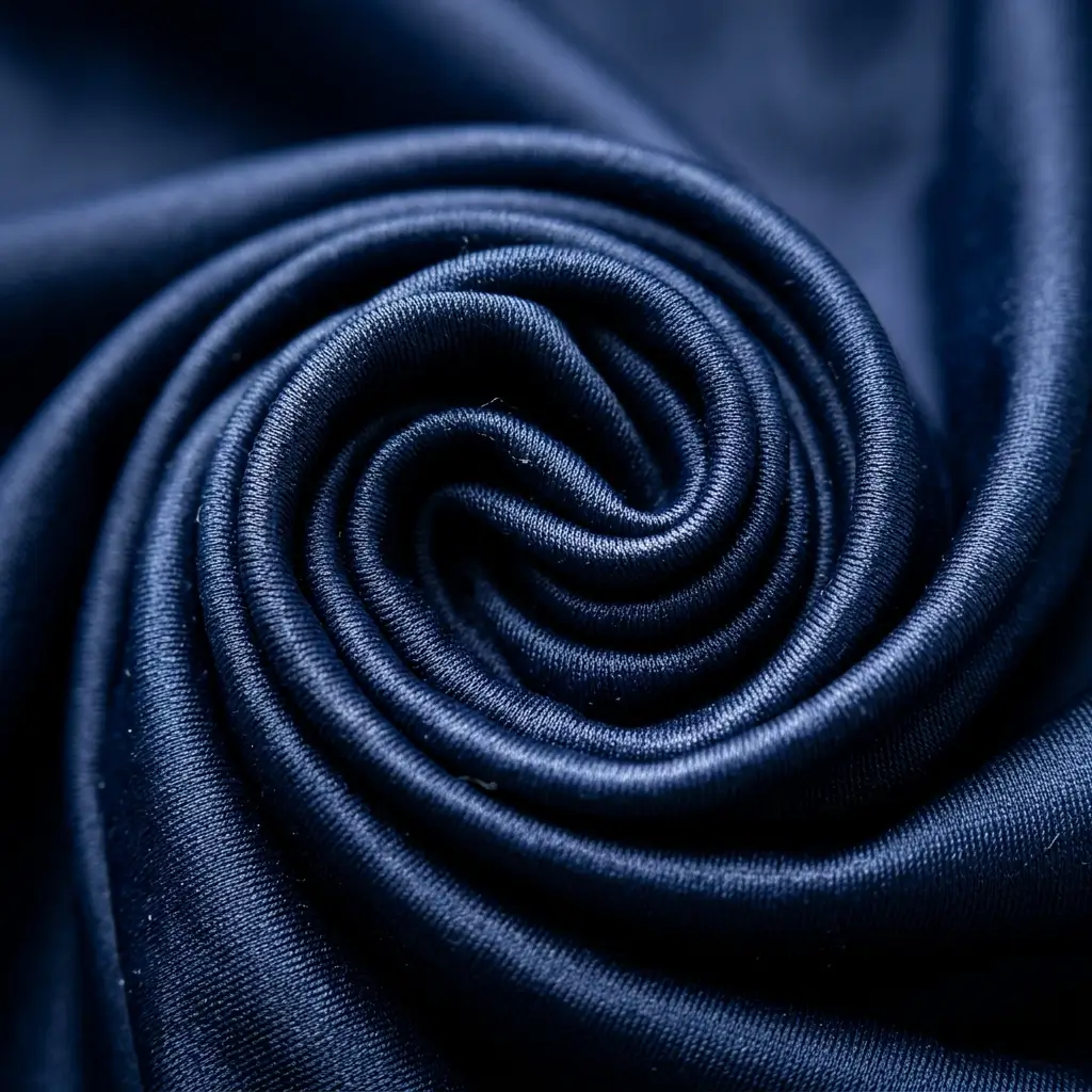 A closeup shot of navy-blue nylon-spandex fabric