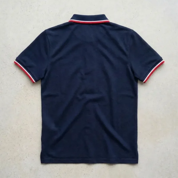 Navy embroidered firefighter polo shirt back.