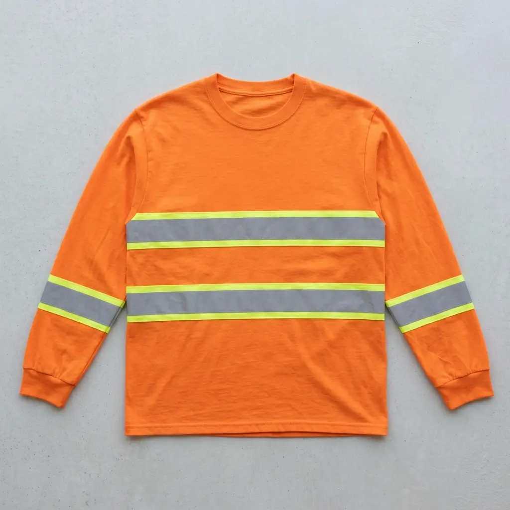 Orange long sleeve t-shirt with reflective bands.