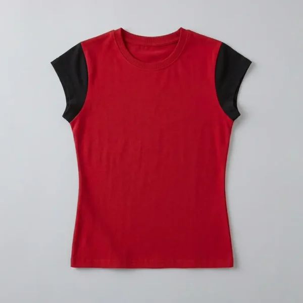 Red cap sleeve shirt.