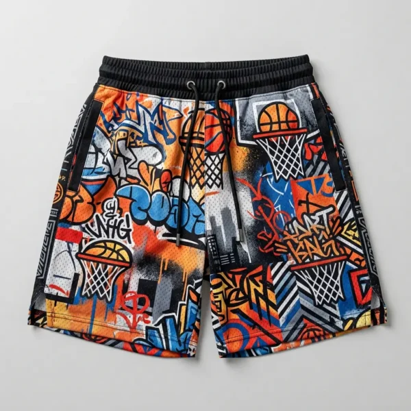 Sublimated basketball shorts.