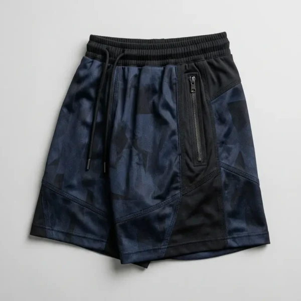 Sublimated basketball shorts with side zippered pockets.