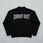 Black rhinestone mock neck sweatshirt back.