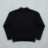 Black rhinestone mock neck sweatshirt front.