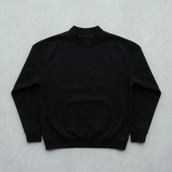 Black rhinestone mock neck sweatshirt front.