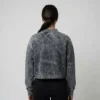 Cropped acid washed mock neck sweatshirt back.
