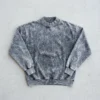 Custom acid washed mock neck sweatshirt front.