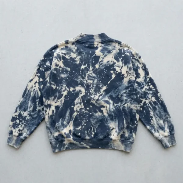 Custom bleach washed mock neck sweatshirt back.