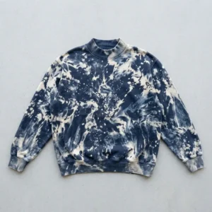 Custom bleach washed mock neck sweatshirt front.