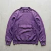 Custom purple distressed mock neck sweatshirt front.