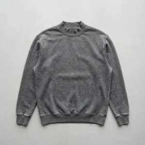Custom stone washed mock neck sweatshirt front.
