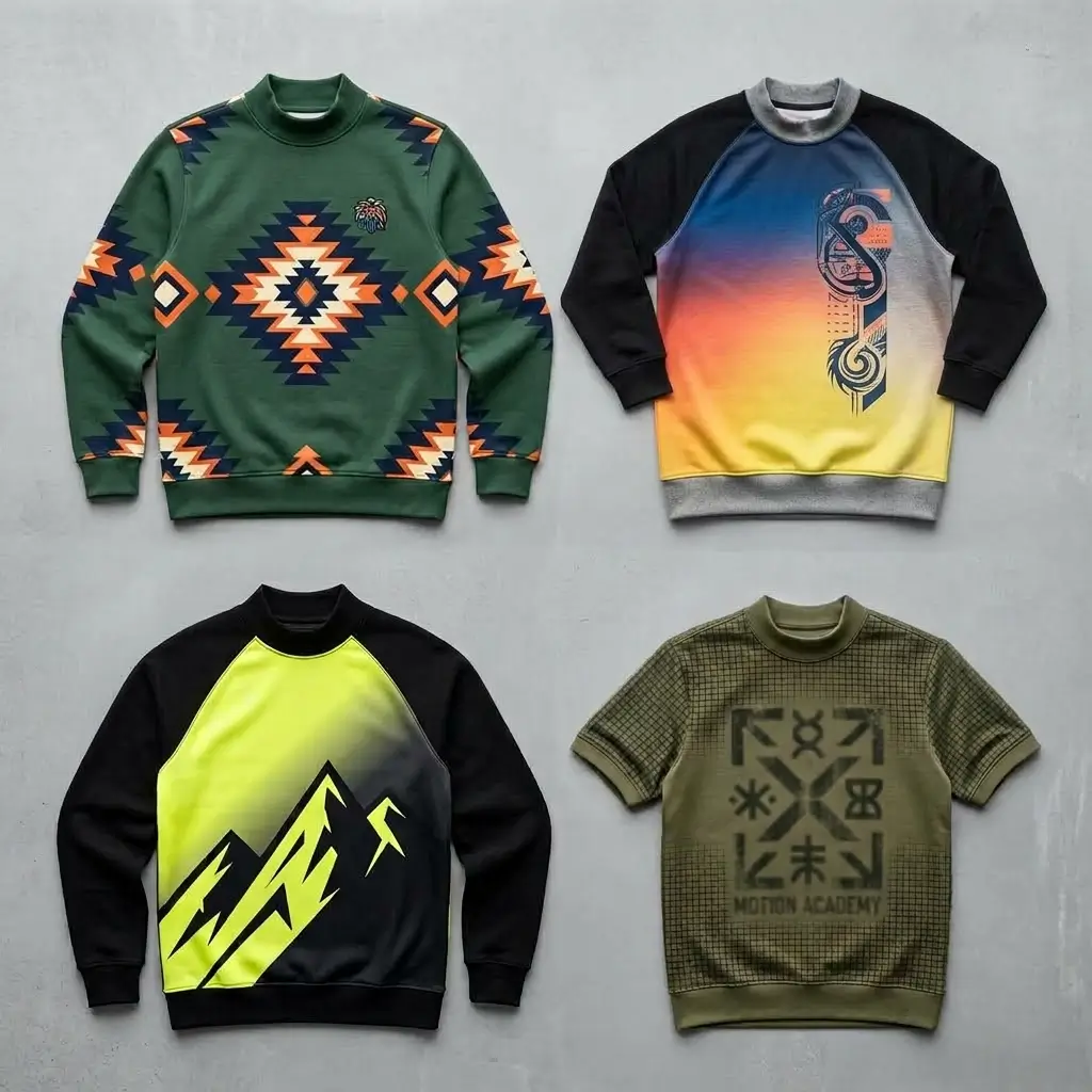 Fully customized sublimated screen printed mock neck sweatshirts.