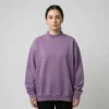 Oversized purple mock neck sweatshirt front.