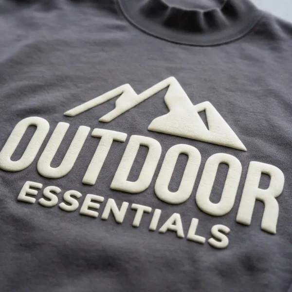 Puff printed mock neck sweatshirt closeup.