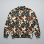 Sublimated all over printed mock neck sweatshirt front.