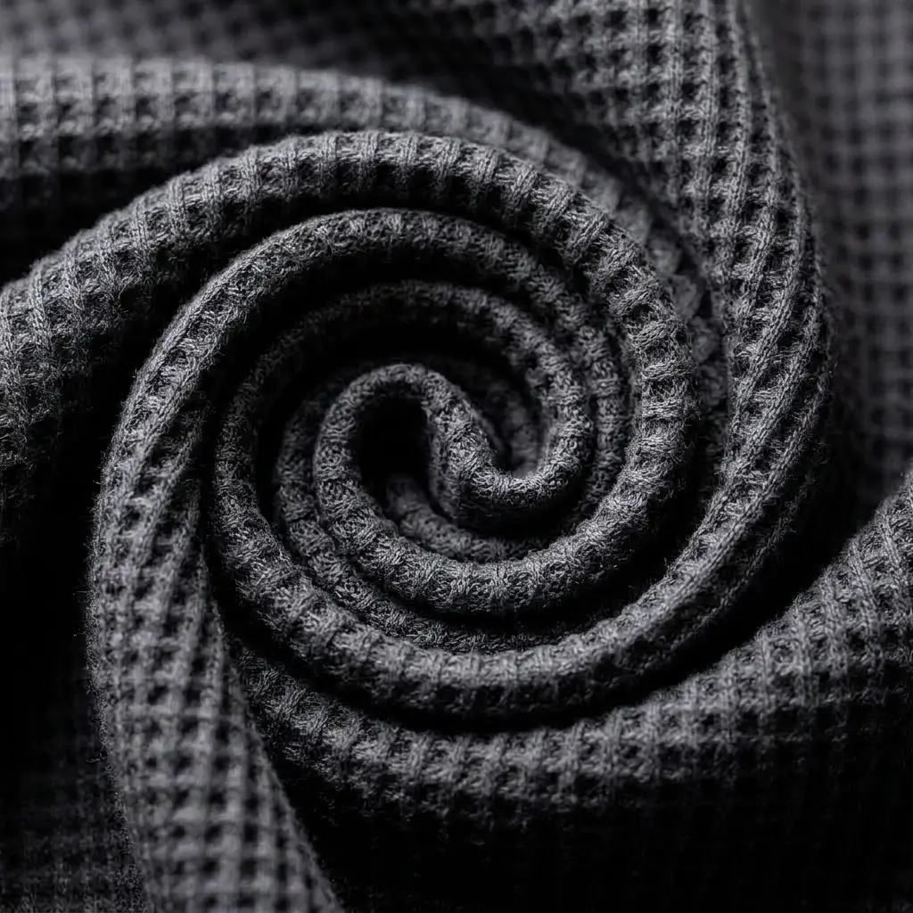 Thermal waffle knit fabric closeup.